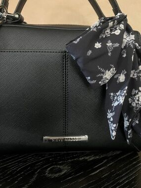 Steve Madden Black Satchel with Floral Scarf Accent